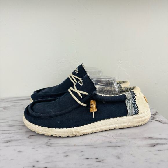 Hey Dude Wally Linen Natural Navy Slip On Loafers Men’s Size 12 - Picture 1 of 10